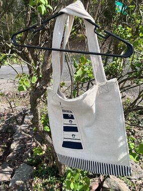 Lighthouse Cream Canvas Tote Bag with Navy Accent